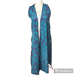 NWT LulaRoe Size X-Small Joy Navy Green Floral Sleeveless Long Duster Kimono